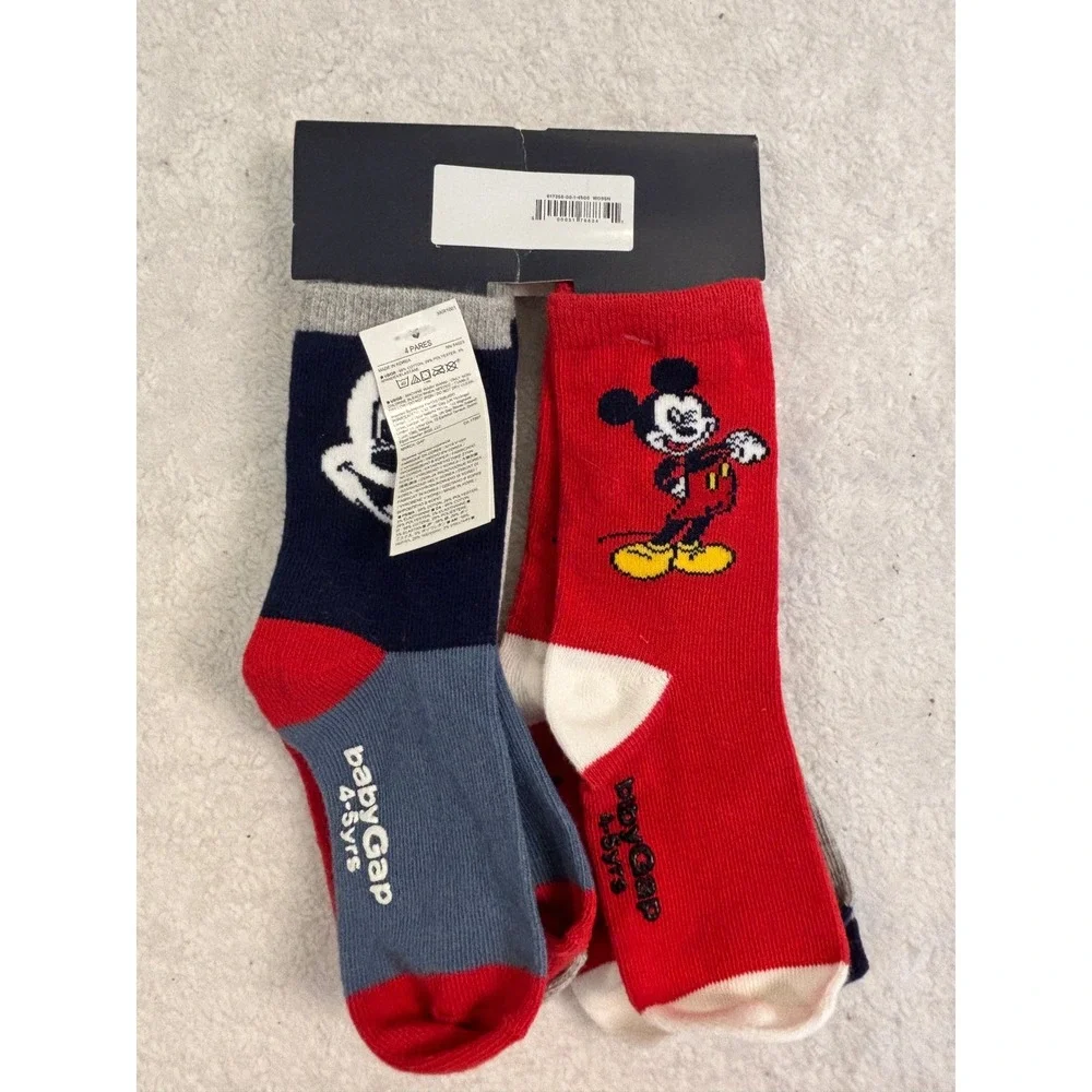 Baby Gap Disney Mickey Mouse Toddler Boy Socks 4-Pack Red Grey 4-5 Years NWT
